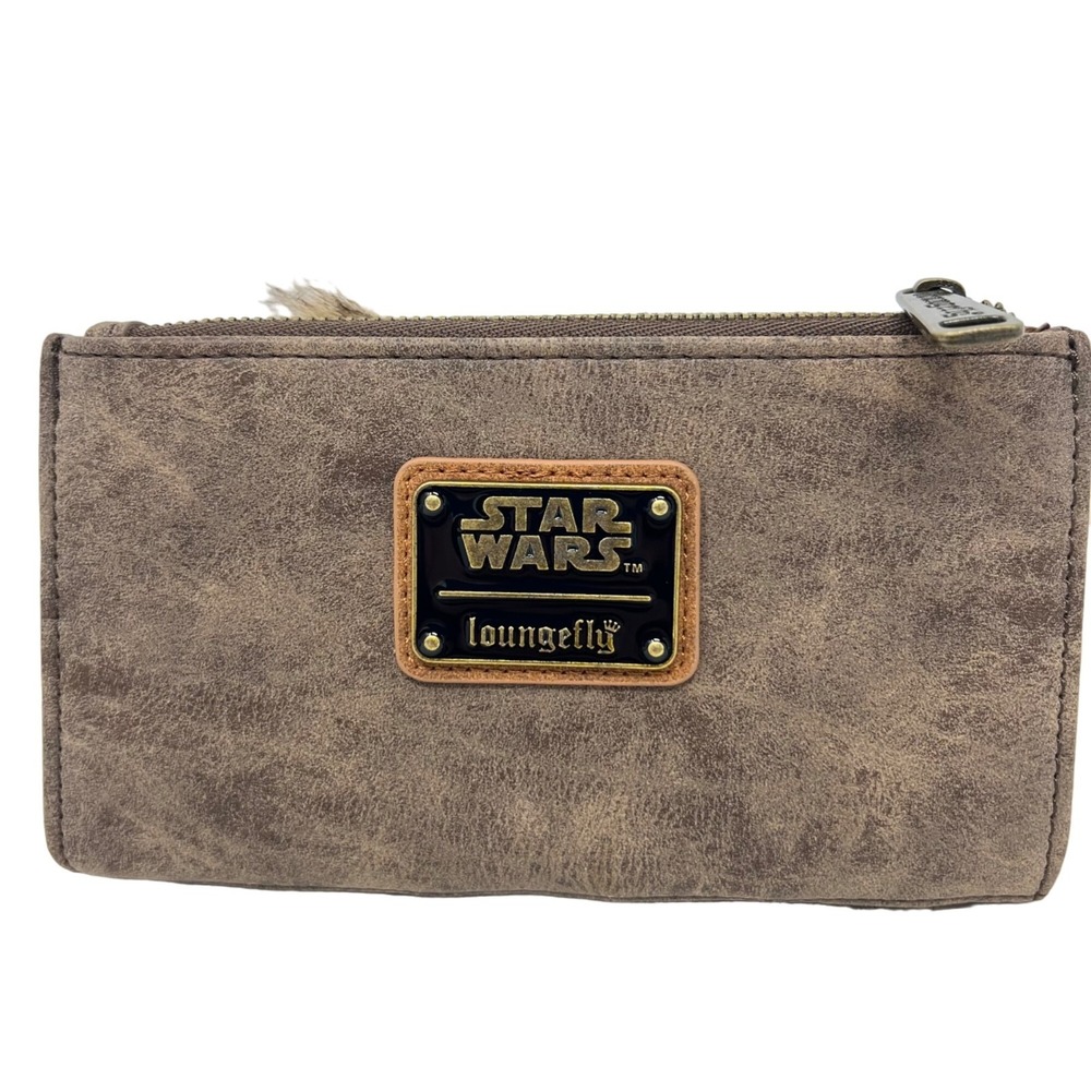 LOUNGEFLY Star Wars Fuzzy Furry EWOK Trio Flap Wallet Faux Leather NWOT - Picture 3 of 8